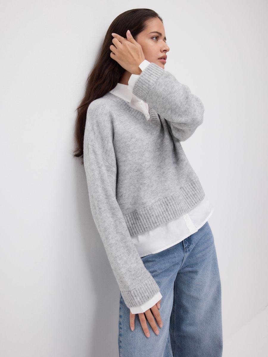 סוודר סריג משולב צווארון אריג main product photo