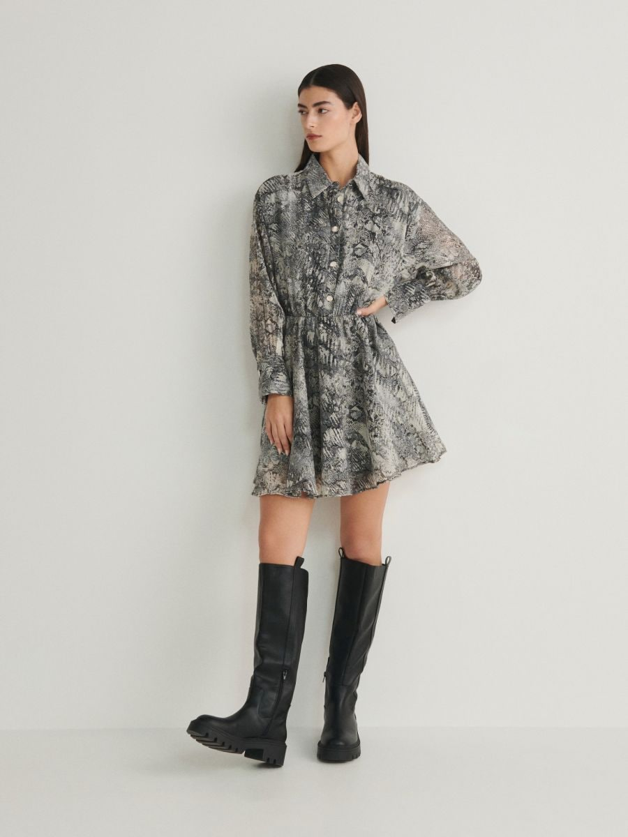 שמלת חולצה מיני מודפסת מלמלה main product photo