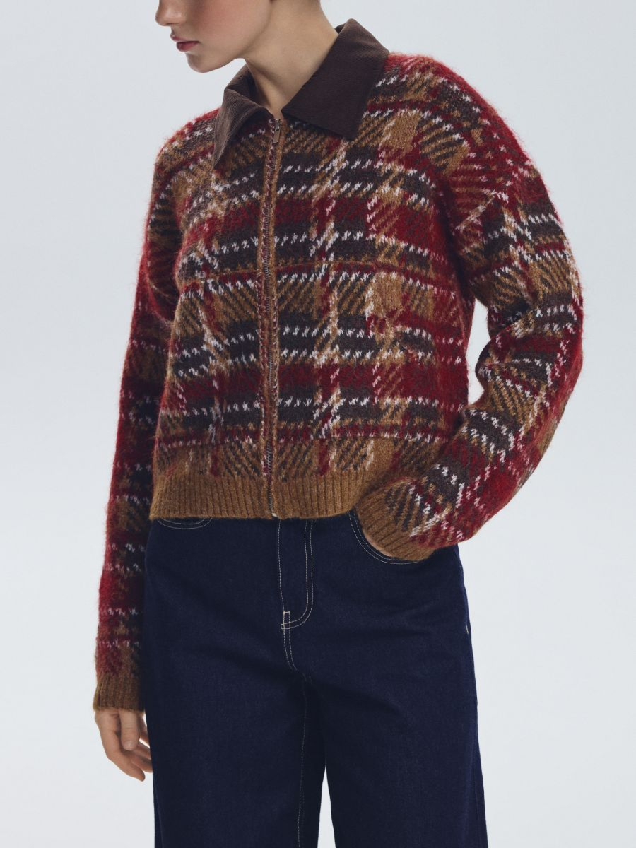 ג'קט סריג משובץ עם רוכסן main product photo