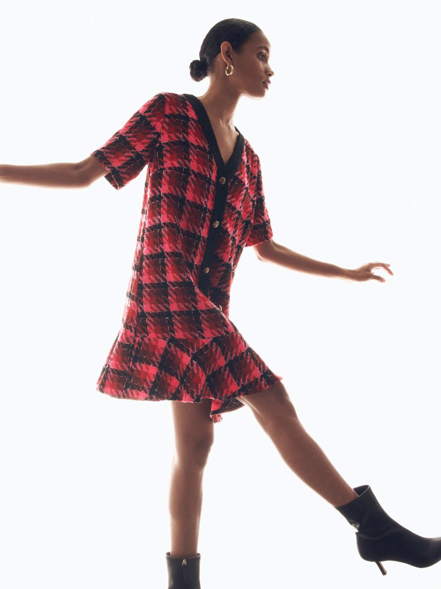 שמלת טוויד מידי משבצות main product photo