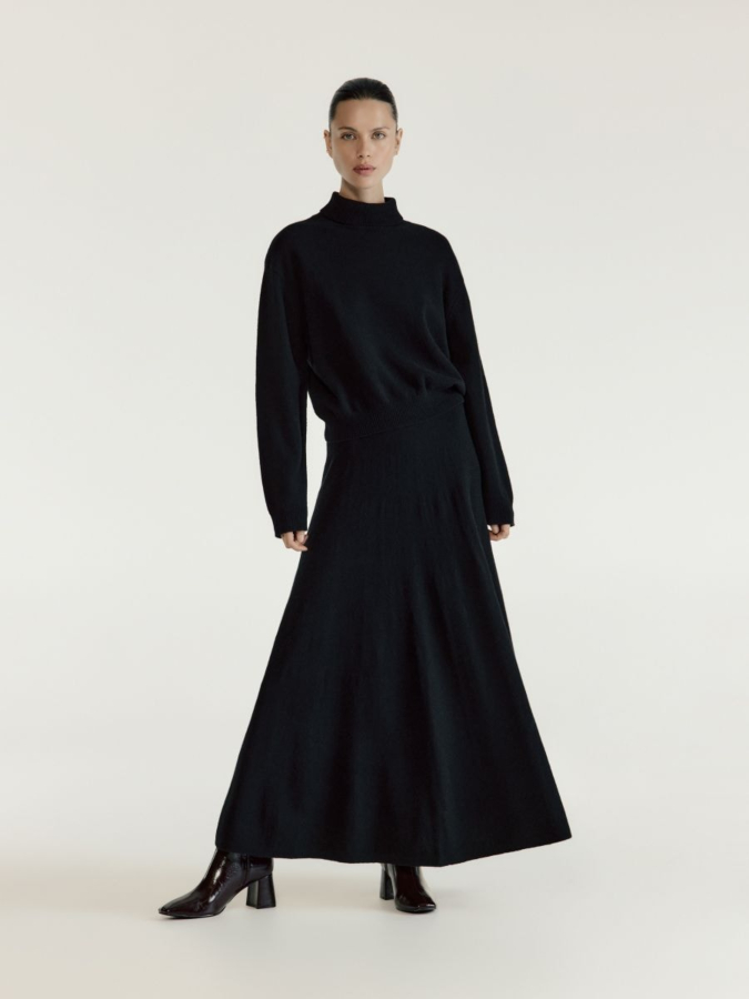 חצאית מידי משולבת צמר