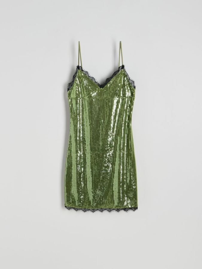 שמלת מיני עם פאייטים ופרטי תחרה