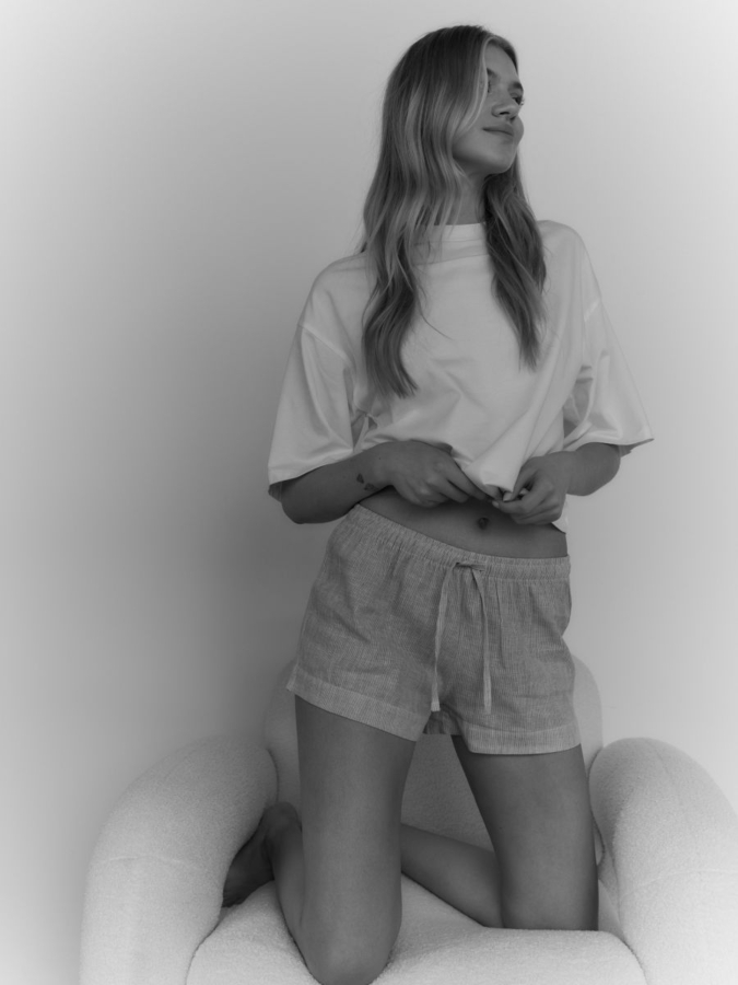 סט פיג'מה שני חלקים עם תערובת פשתן