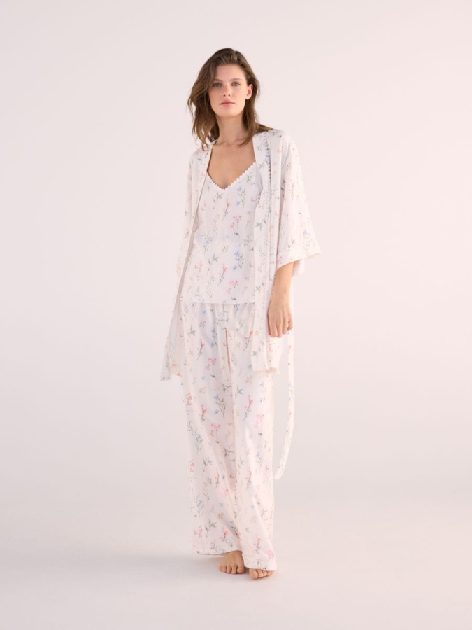 סט פיג'מה מבד ויסקוזה עם הדפס פרחים