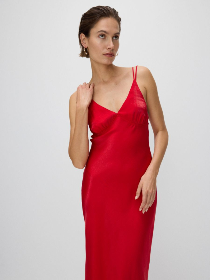 שמלת סאטן ויסקוזה כתפיות