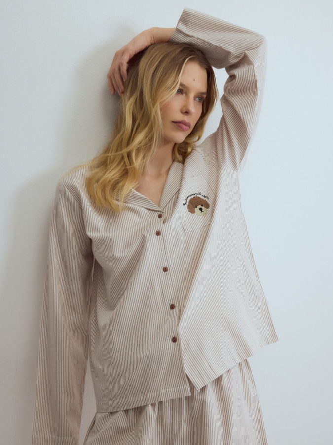 סט פיג'מה פסים ופודל שני חלקים