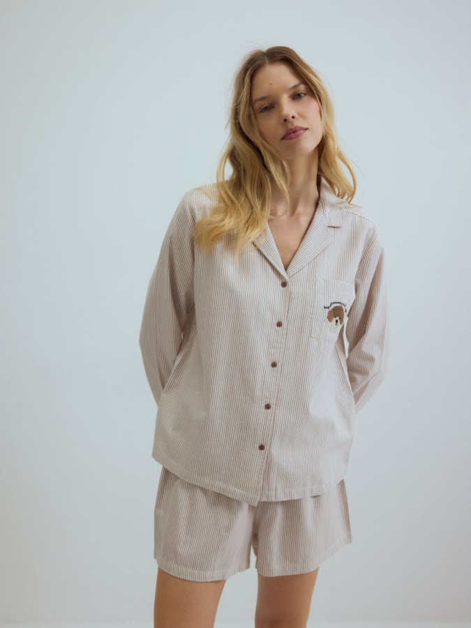 סט פיג'מה פסים ופודל שני חלקים