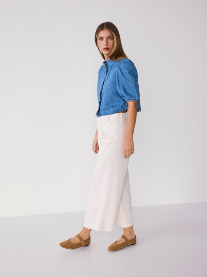 ג'ינס wide leg עם רקמה