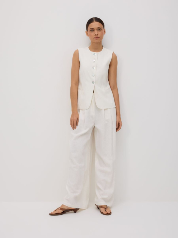 מכנסיים בגזרה רחבה תערובת פשתן