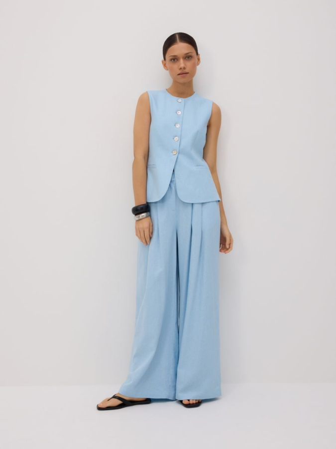 מכנסיים בגזרה רחבה תערובת פשתן