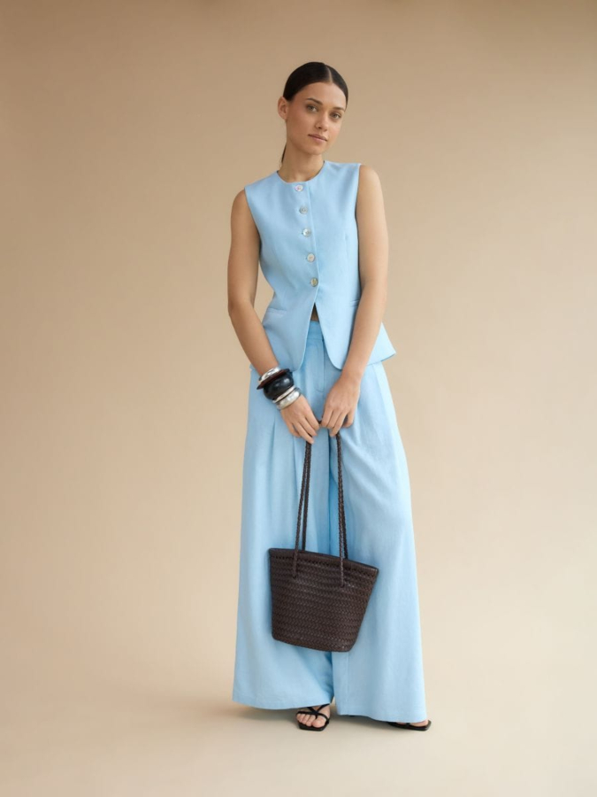 מכנסיים בגזרה רחבה תערובת פשתן