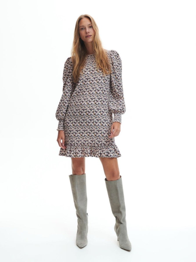 שמלת מיני מודפסת שולי מלמלה