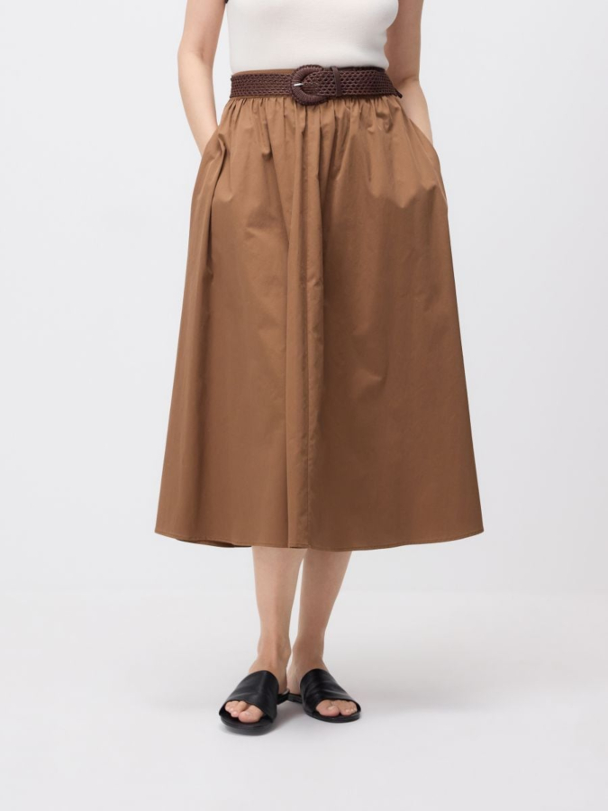 חצאית מידי כותנה עם חגורה