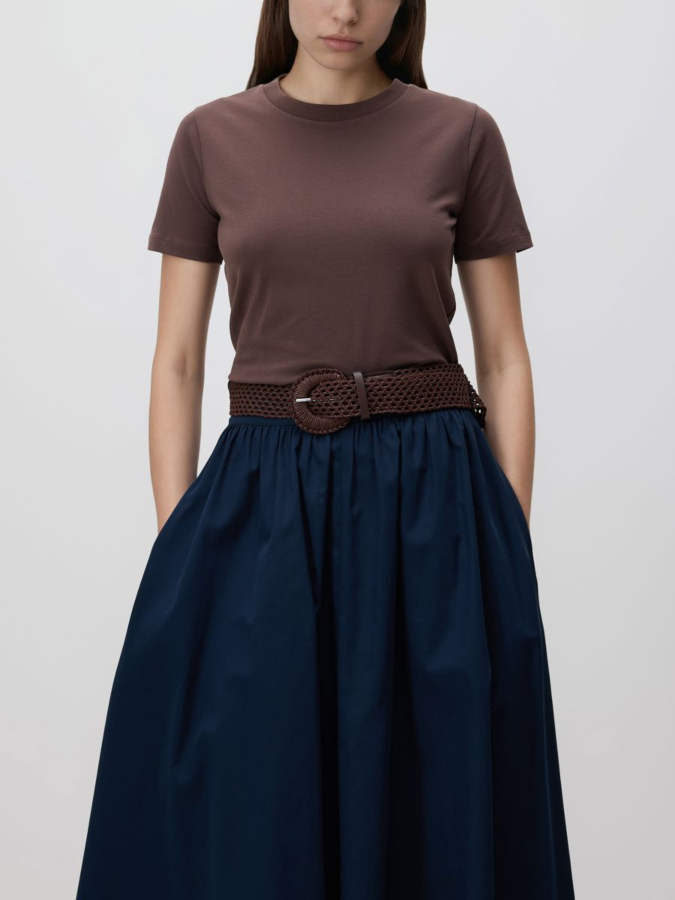 חצאית מידי כותנה עם חגורה