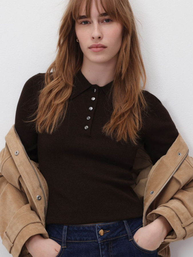 סוודר פולו משולב צמר