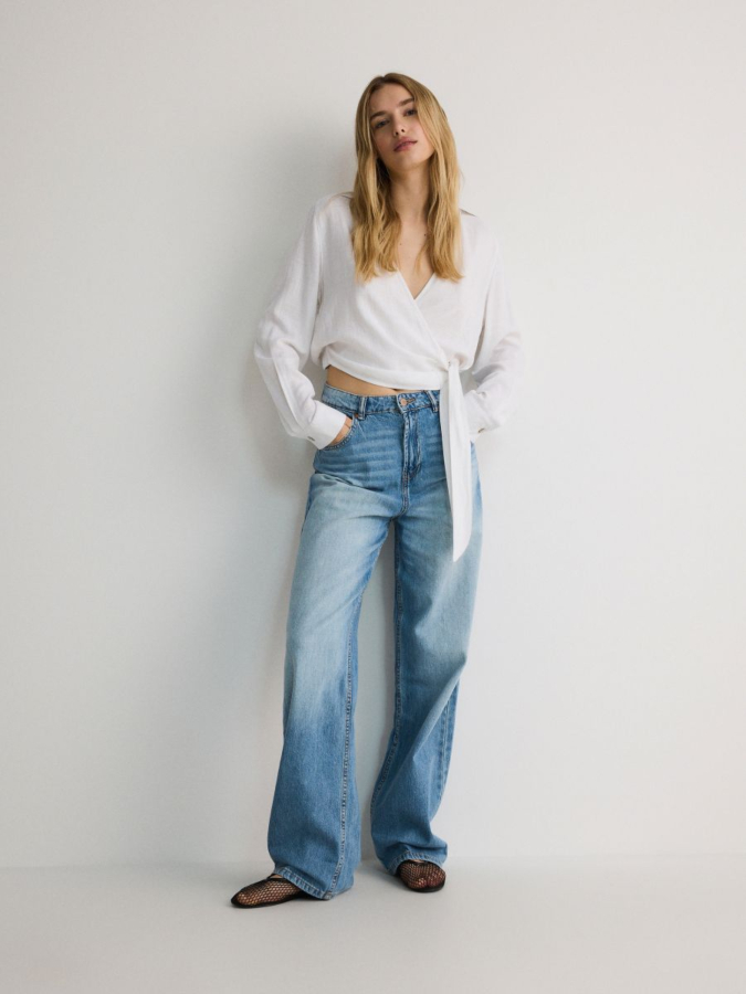 חולצת מעטפת ארוכה בשילוב פשתן