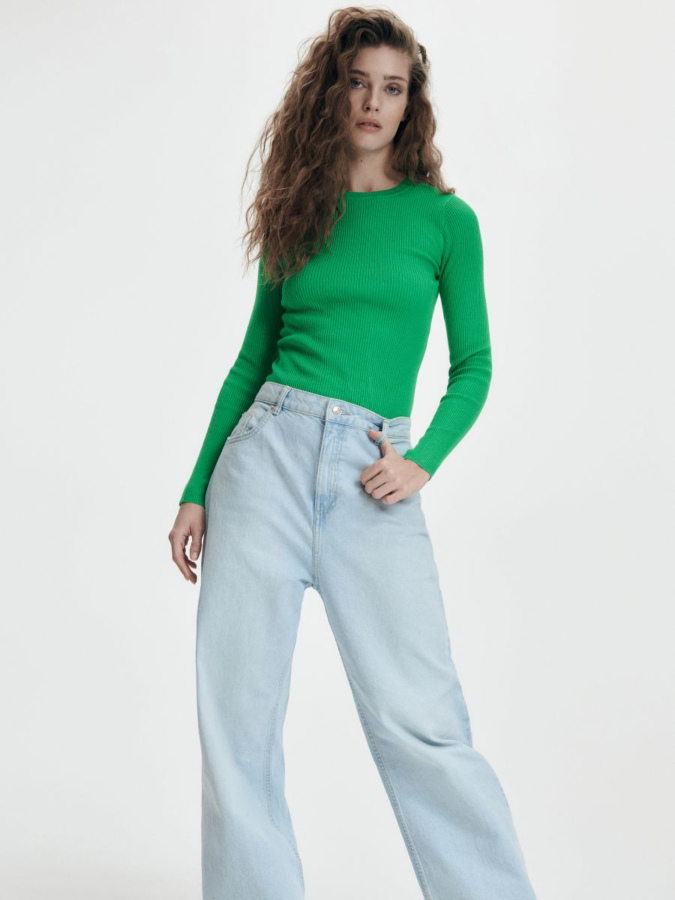 חולצת ג'רסי ארוכה בשילוב ויסקוזה