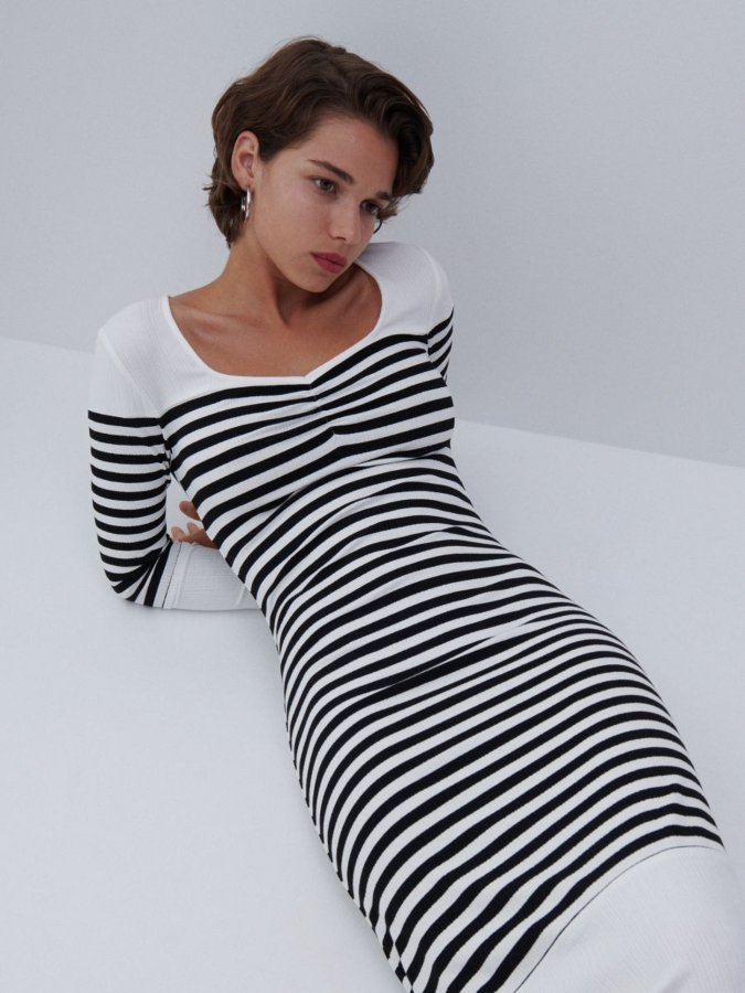 שמלת ג'רסי ריב ארוכה פסים