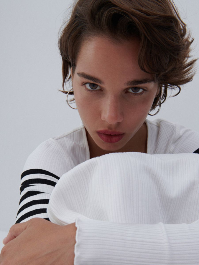 שמלת ג'רסי ריב ארוכה פסים