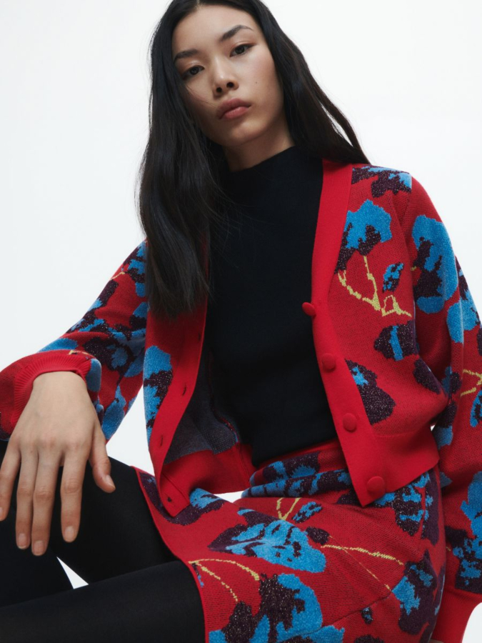 חצאית מיני ג'אקרד פרחים