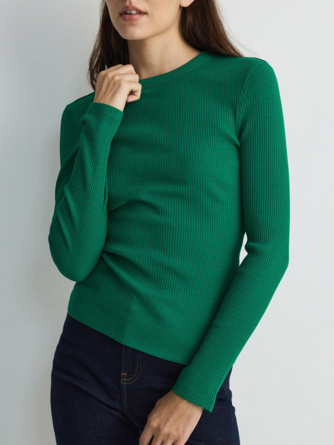 חולצה ארוכה ג'רסי סרוג ריב