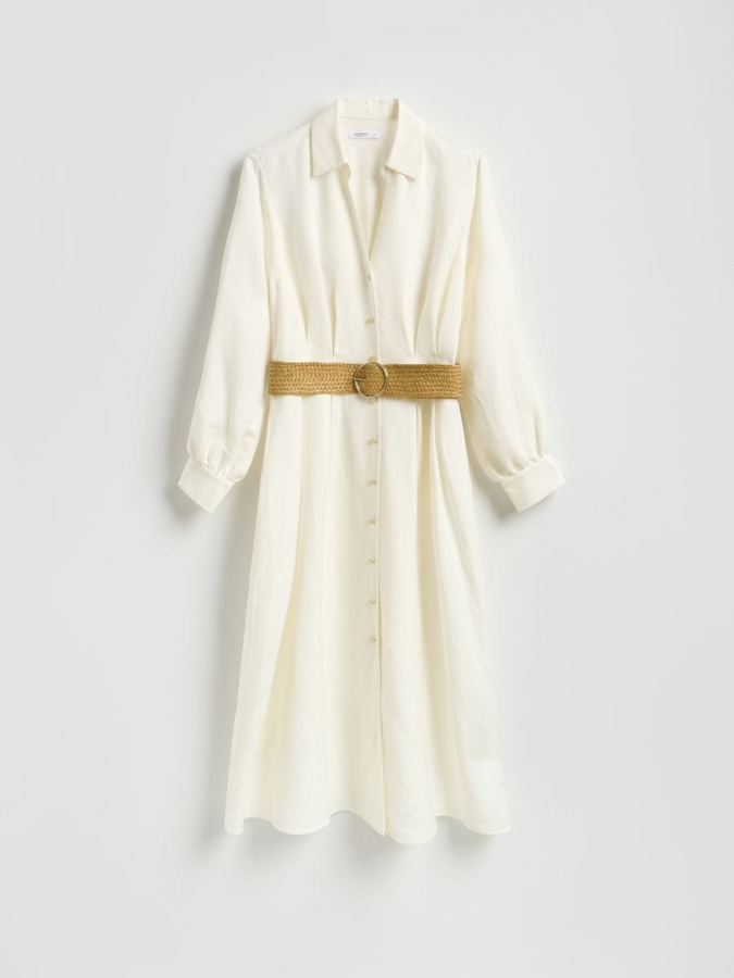 שמלת פשתן עם חגורה