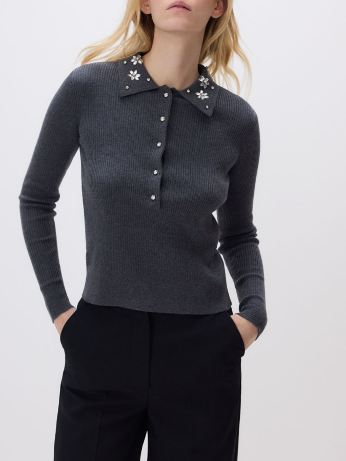 סריג פולו עם צווארון מעוצב