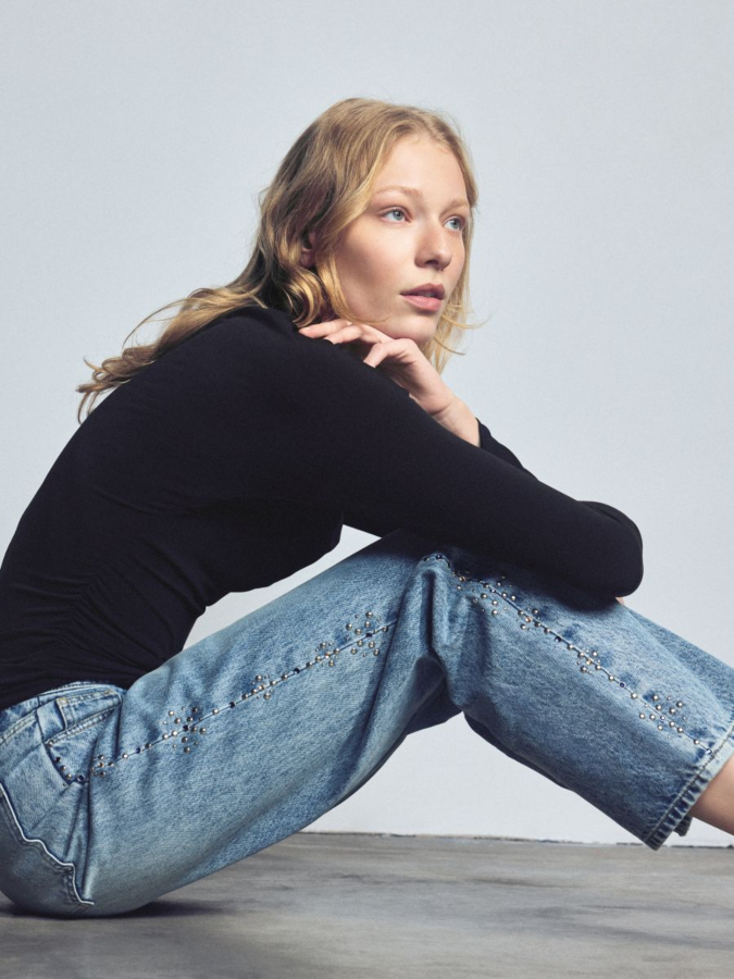 ג'ינס Straight leg עם אבנים