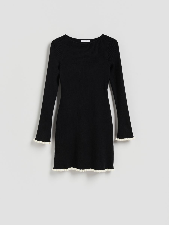 שמלת מיני מבד ריב עם גימור קונטרסט