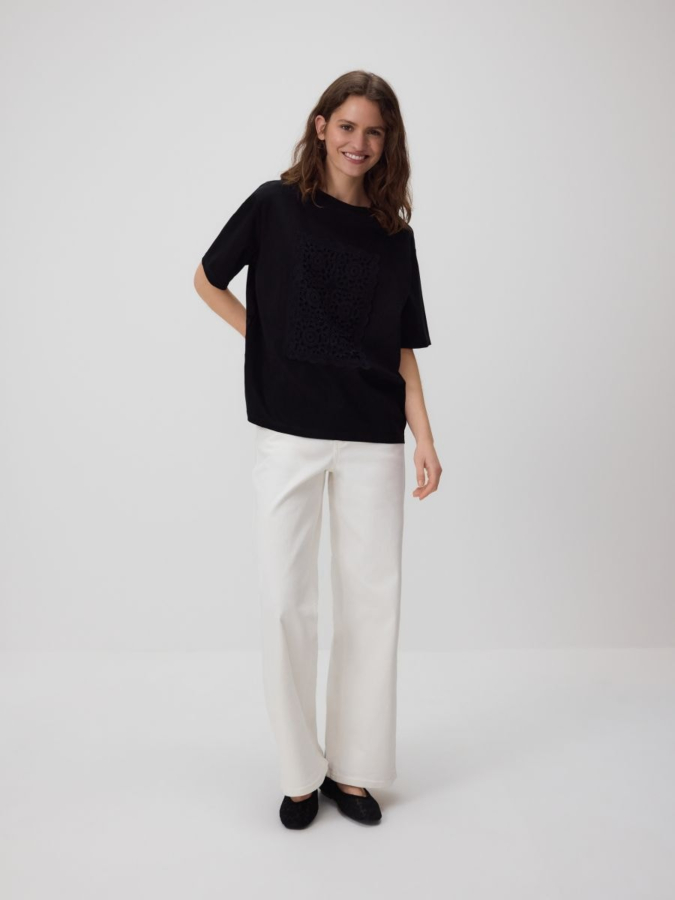 טי שירט כותנה עם תחרה