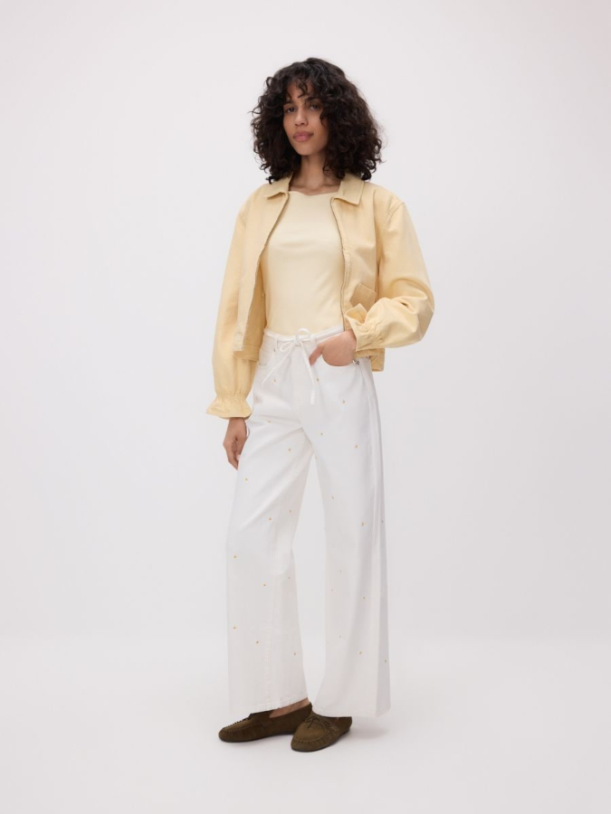 ג'ינס Wide leg עם רקמת פרחים