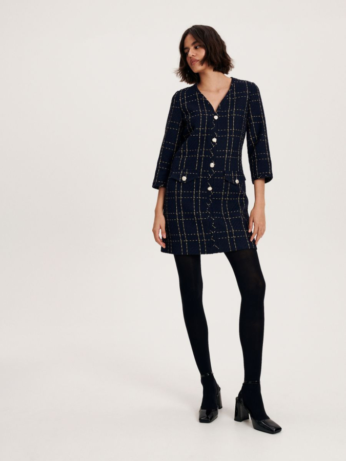 שמלת מיני טוויד בעיצוב משבצות