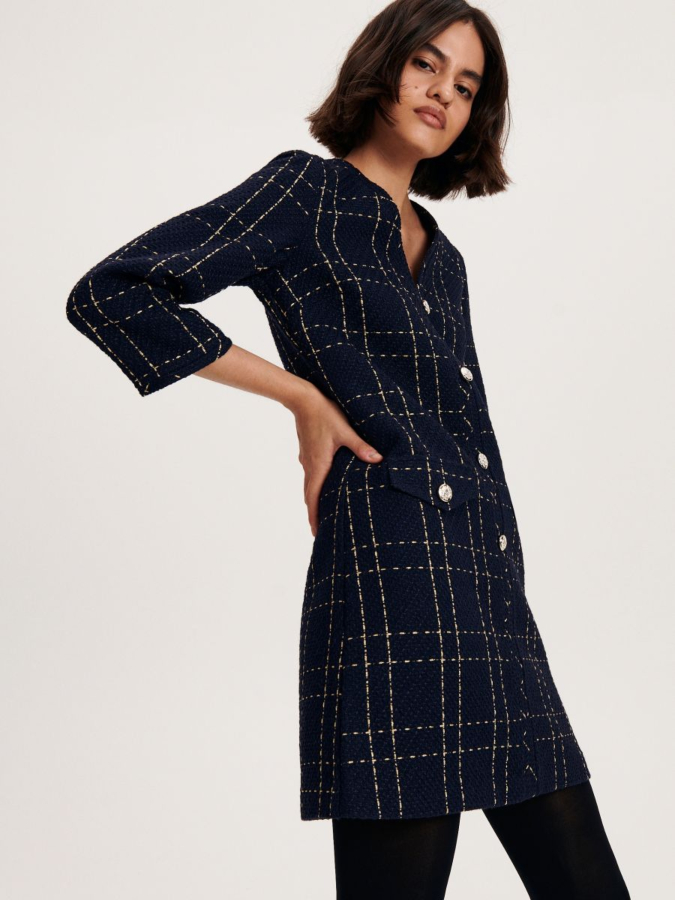 שמלת מיני טוויד בעיצוב משבצות