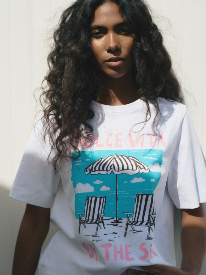 טי-שירט כותנה עם הדפס