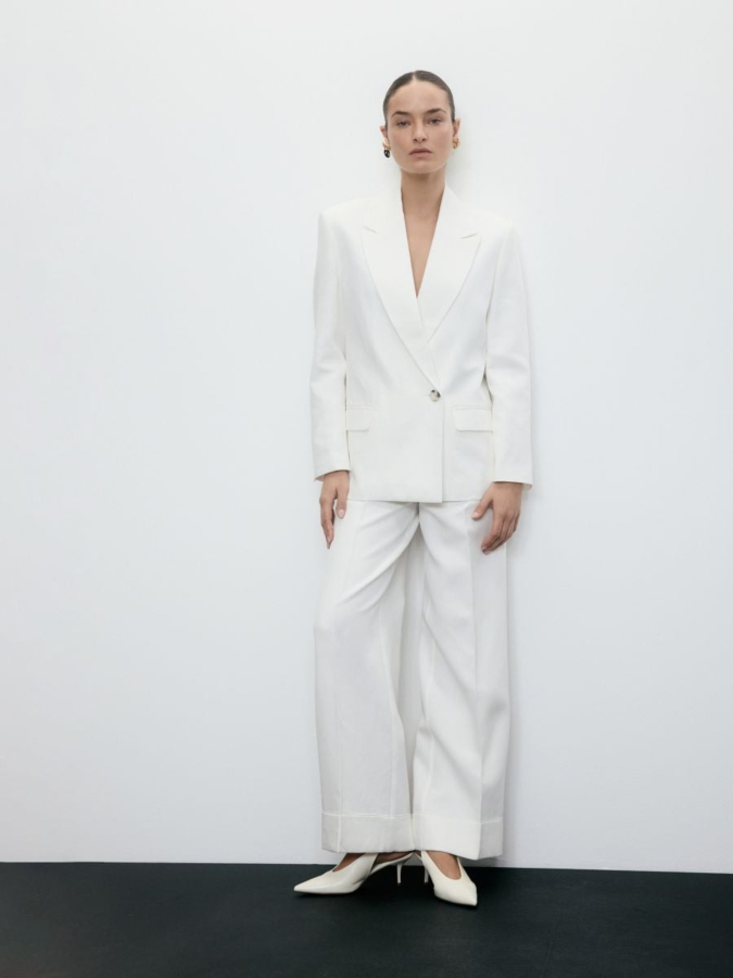 מכנסיים רחבים עשויים בד עשיר פשתן