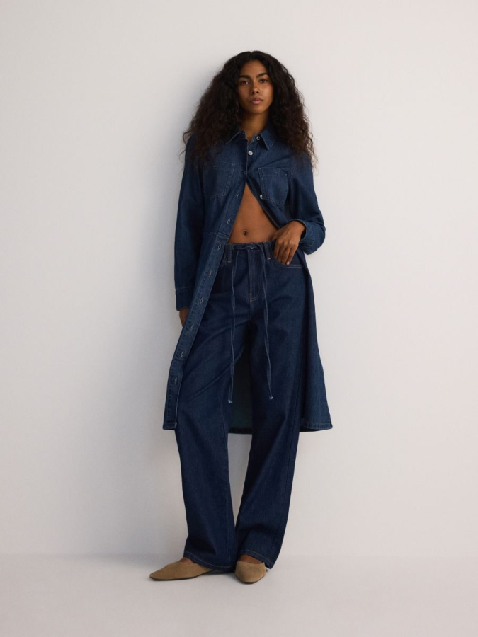 מכנסי ג'ינס ארוכים עם קשירה